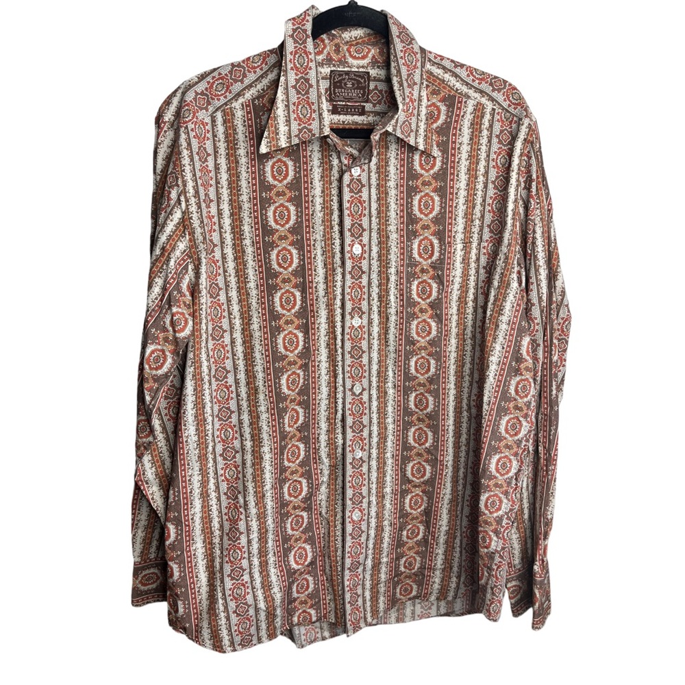 Lucky Brand Men’s Sz XL Dungarees America Brown Western Pattered Button Shirt